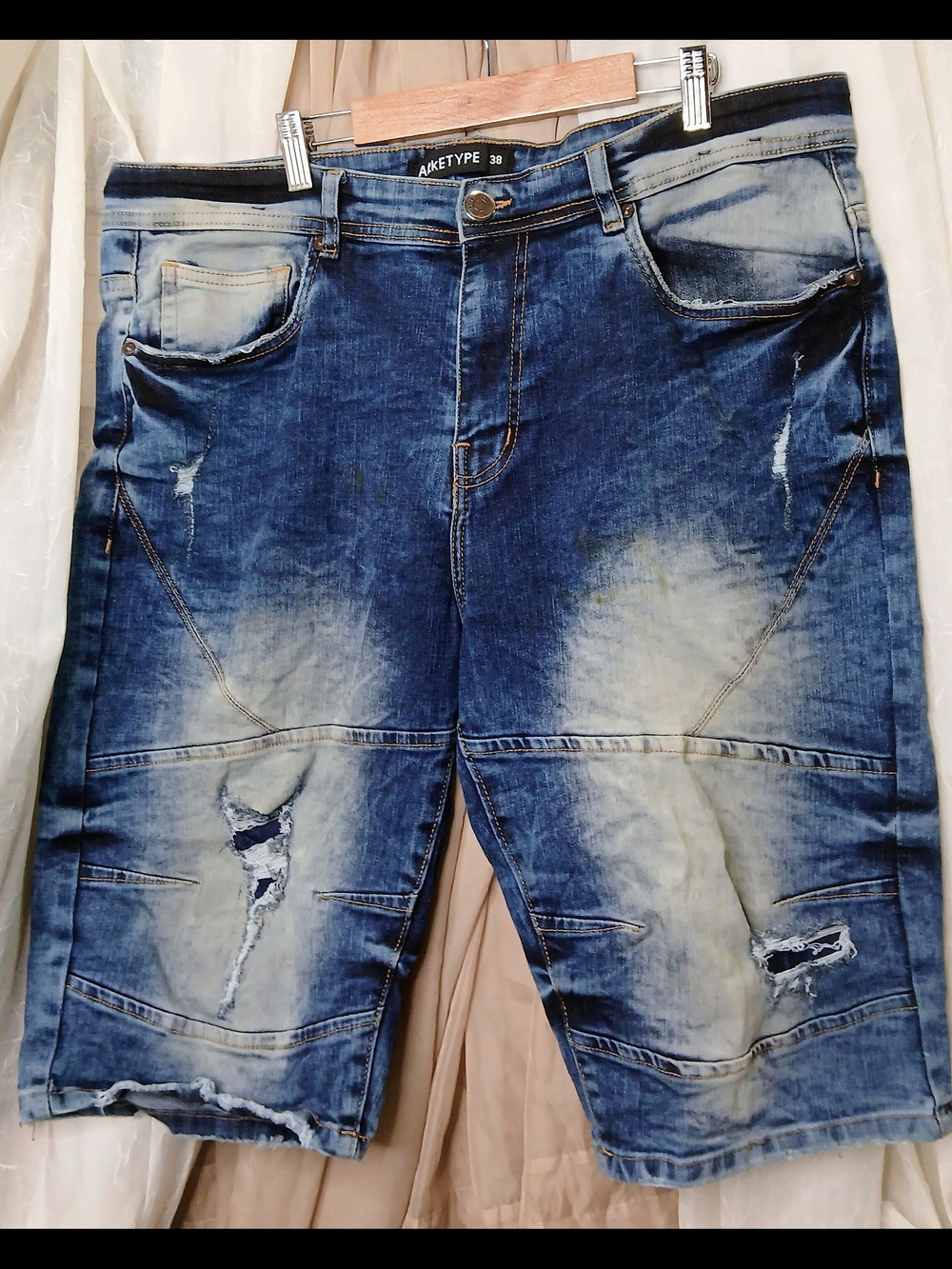 Arket Distressed Blue Washed Denim Shorts